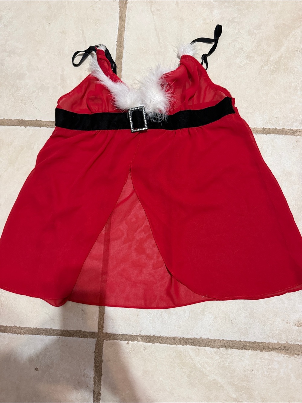 🌸 5/$20 DEAL! Santa-Inspired Red Chemise with Feather Trim